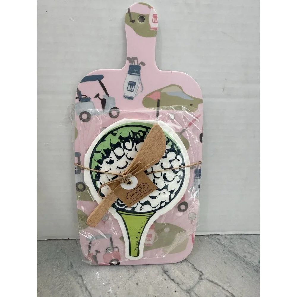 Mud Pie Golf Tee Melamine Cutting Board Napkins Spreader Set Gift